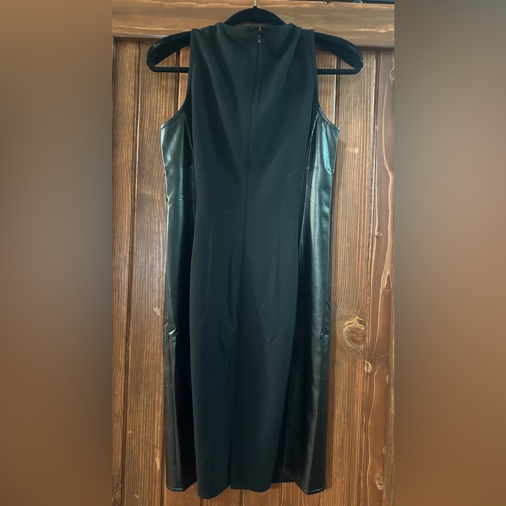 NWT Nine West Medium short black dress with stretch leather on the sides - Picture 2 of 5